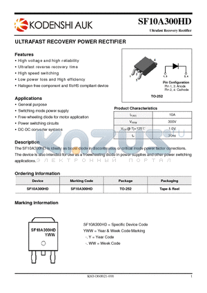 SF10A300HD datasheet - ULTRAFAST RECOVERY POWER RECTIFIER