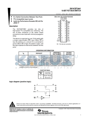 SN74CBT3861DWR datasheet - 10-BIT FET BUS SWITCH
