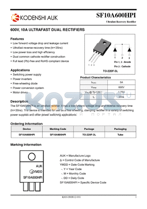 SF10A600HPI datasheet - 600V, 10A ULTRAFAST DUAL RECTIFIERS