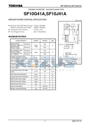 SF10G41A datasheet - TOSHIBA THYRISTOR SILICON PLANAR TYPE