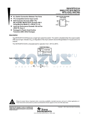 SN74CBTD1G125DBV datasheet - SINGLE FET BUS SWITCH WITH LEVEL SHIFTING
