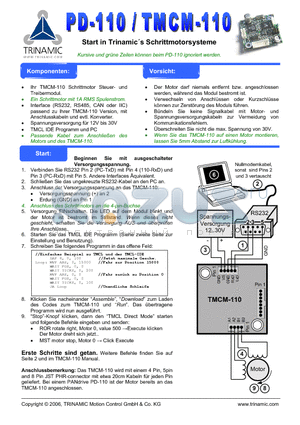 TMCM-110 datasheet - Start in Trinamicds Schrittmotorsysteme