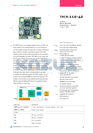 TMCM-110-42 datasheet - 1-Axis Motor Mounted Controller/Driver 1.1A/34V