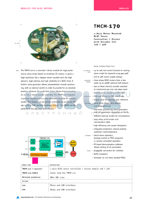 TMCM-170-CABLE datasheet - 1-Axis Motor Mounted BLDCServo Controller/Driver with Encoder Inf 10A/48V