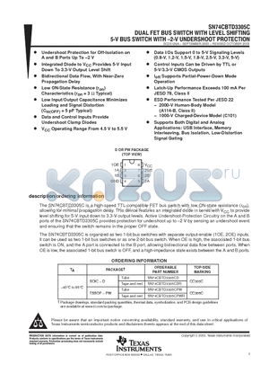 SN74CBTD3305CDR datasheet - DUAL FET BUS SWITCH WITH LEVEL SHIFTING 5-V BUS SWITCH WITH - 2-V UNDERSHOOT PROTECTION