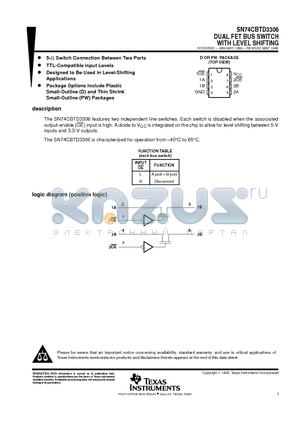 SN74CBTD3306 datasheet - DUAL FET BUS SWITCH WITH LEVEL SHIFTING