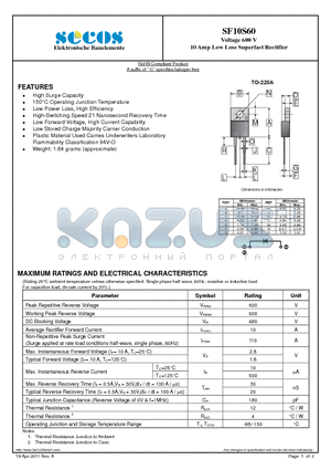 SF10S60 datasheet - 10 Amp Low Loss Superfast Rectifier