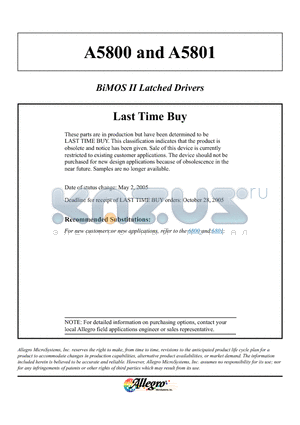 UCN5800A datasheet - BiMOS II Latched Drivers