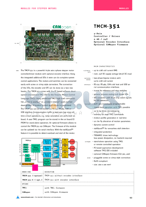 TMCM-351 datasheet - 3-Axis Controller/Driver 2.8A/24V Optional Encoder Interface Optional CANopen Firmware