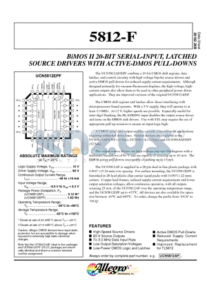 UCN5812AF datasheet - BiMOS II 20-BIT SERIAL-INPUT, LATCHED SOURCE DRIVERS WITH ACTIVE-DMOS PULL-DOWNS