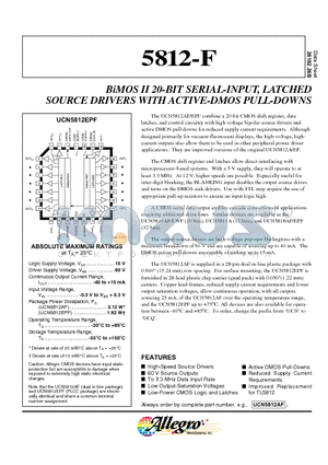 UCN5812EPF datasheet - BiMOS II 20-BIT SERIAL-INPUT, LATCHED SOURCE DRIVERS WITH ACTIVE-DMOS PULL-DOWNS