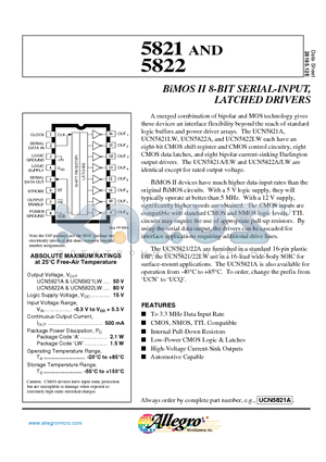 UCN5821A datasheet - BiMOS II 8-BIT SERIAL-INPUT, LATCHED DRIVERS