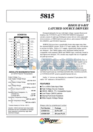 UCN5815 datasheet - BiMOS II 8-BIT LATCHED SOURCE DRIVERS