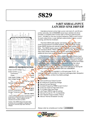 UCN5829 datasheet - 9-BIT SERIAL-INPUT, LATCHED SINK DRIVER