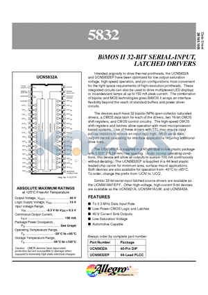 UCN5832 datasheet - BiMOS II 32-BIT SERIAL-INPUT, LATCHED DRIVERS