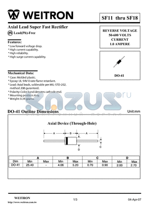 SF11 datasheet - Axial Lead Super Fast Rectifier