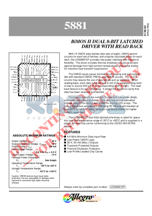 UCN5881EP datasheet - BiMOS II DUAL 8-BIT LATCHED DRIVER WITH READ BACK