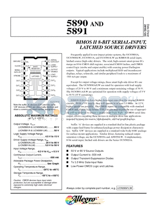 UCN5891A datasheet - BIMOS II 8-BIT SERIAL-INPUT, LATCHED SOURCE DRIVERS