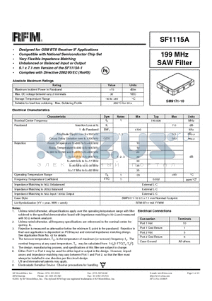 SF1115A datasheet - 199 MHz SAW Filter