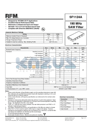 SF1124A datasheet - 190 MHz SAW Filter