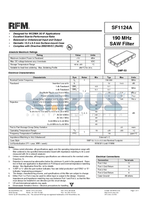 SF1124A-000 datasheet - 190 MHz SAW Filter