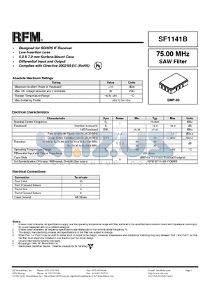 SF1141B datasheet - Designed for SDARS IF Receiver