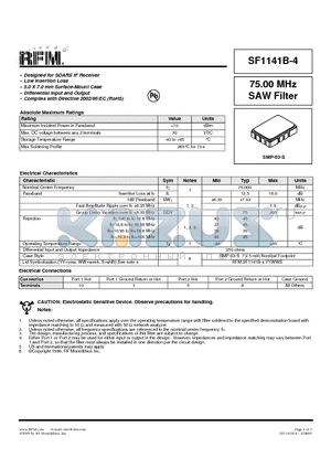 SF1141B-4 datasheet - Designed for SDARS IF Receiver