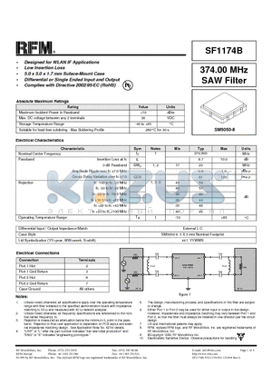 SF1174B datasheet - 374.00 MHz SAW Filter