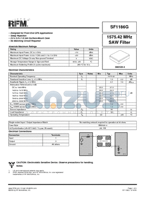 SF1186G datasheet - 1575.42 MHz SAW Filter