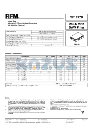 SF1197B datasheet - 248.6 MHz SAW Filter