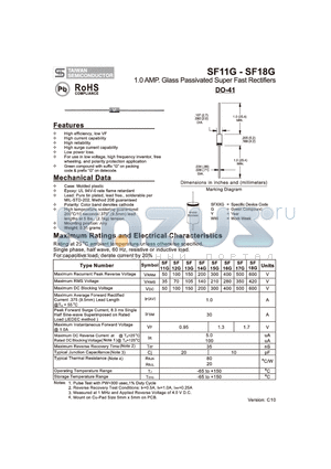 SF11G_10 datasheet - 1.0 AMP. Glass Passivated Super Fast Rectifiers