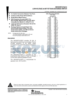 SN74CBTLV16212 datasheet - LOW-VOLTAGE 24-BIT FET BUS-EXCHANGE SWITCH