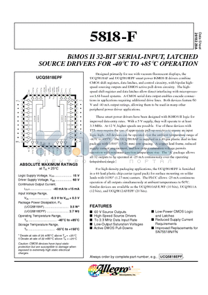 UCQ5818EPF datasheet - BiMOS II 32-BIT SERIAL-INPUT, LATCHED SOURCE DRIVERS FOR -40 C TO 85 C OPERATION