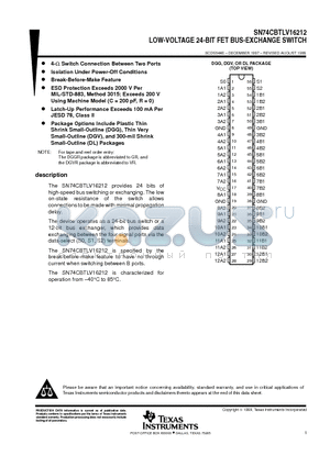 SN74CBTLV16212DL datasheet - LOW-VOLTAGE 24-BIT FET BUS-EXCHANGE SWITCH