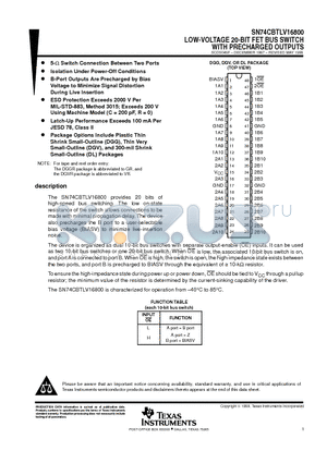 SN74CBTLV16800 datasheet - LOW-VOLTAGE 20-BIT FET BUS SWITCH WITH PRECHARGED OUTPUTS