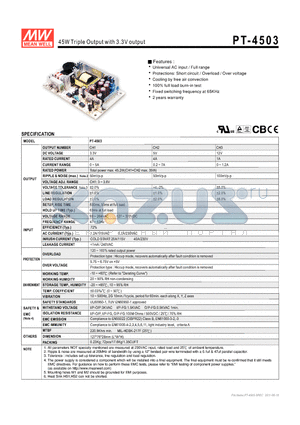 PT-4503_11 datasheet - 45W Triple Output with 3.3V output