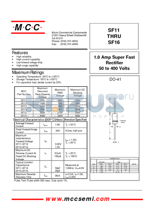 SF13 datasheet - 1.0 Amp Super Fast Rectifier 50 to 400 Volts