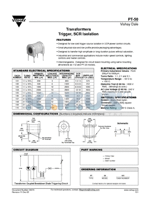 PT-50101 datasheet - Transformers Trigger, SCR Isolation