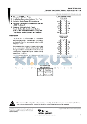 SN74CBTLV3126 datasheet - LOW-VOLTAGE QUADRUPLE FET BUS SWITCH