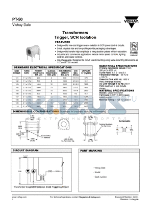 PT-50 datasheet - Transformers Trigger, SCR Isolation