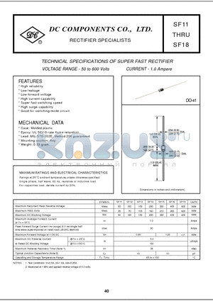 SF14 datasheet - TECHNICAL SPECIFICATIONS OF SUPER FAST RECTIFIER