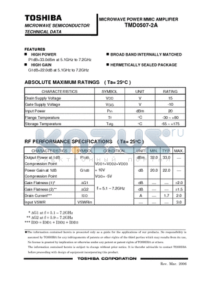 TMD0507-2A datasheet - MICROWAVE POWER MMIC AMPLIFIER