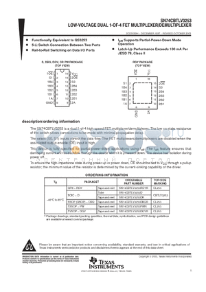 SN74CBTLV3253DBQ datasheet - LOW-VOLTAGE DUAL 1-OF-4 FET MULTIPLEXER/DEMULTIPLEXER