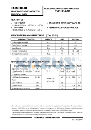 TMD1414-2C datasheet - MICROWAVE POWER MMIC AMPLIFIER