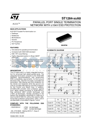 ST1284-XXA8_03 datasheet - PARALLEL PORT SINGLE TERMINATION NETWORK WITH a15kV ESD PROTECTION