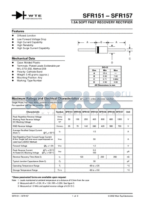 SF152-T3 datasheet - 1.5A SOFT FAST RECOVERY RECTIFIER