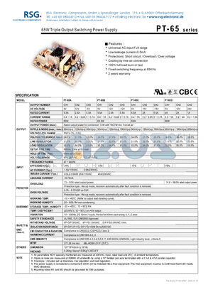 PT-65B datasheet - 65W Triple Output Switching Power Supply