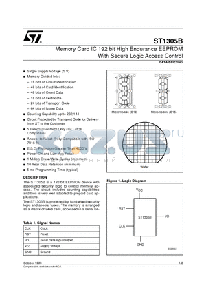 ST1305B-D10 datasheet - Memory Card IC 192 bit High Endurance EEPROM With Secure Logic Access Control