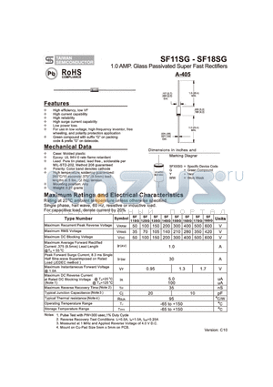 SF15SG datasheet - 1.0 AMP. Glass Passivated Super Fast Rectifiers