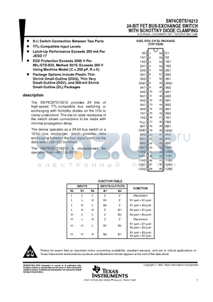 SN74CBTS16212 datasheet - 24-BIT FET BUS-EXCHANGE SWITCH WITH SCHOTTKY DIODE CLAMPING